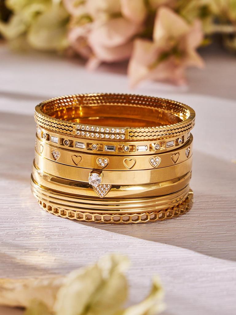 Sada geometrických zirkonových náramků pozlacená 18K zlatem - Lehký luxus a elegantní design