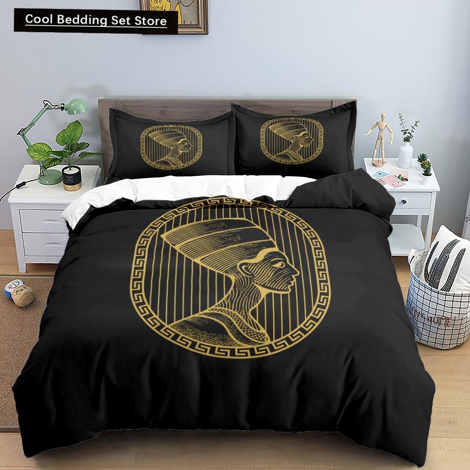 Ancient Egypt Pharaoh King Queen Duvet Cover African Egyptian Style Bedding Set for Teens Adults Black Tribe Ethnic Quilt Cover