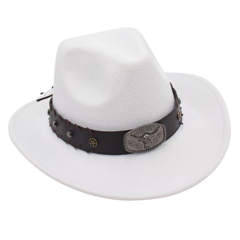 Top Hat Western Cowboy Hat Tibetan Jazz Hat Felt Hat Bull Head Belt Buckle Riding Hat Sun Hat