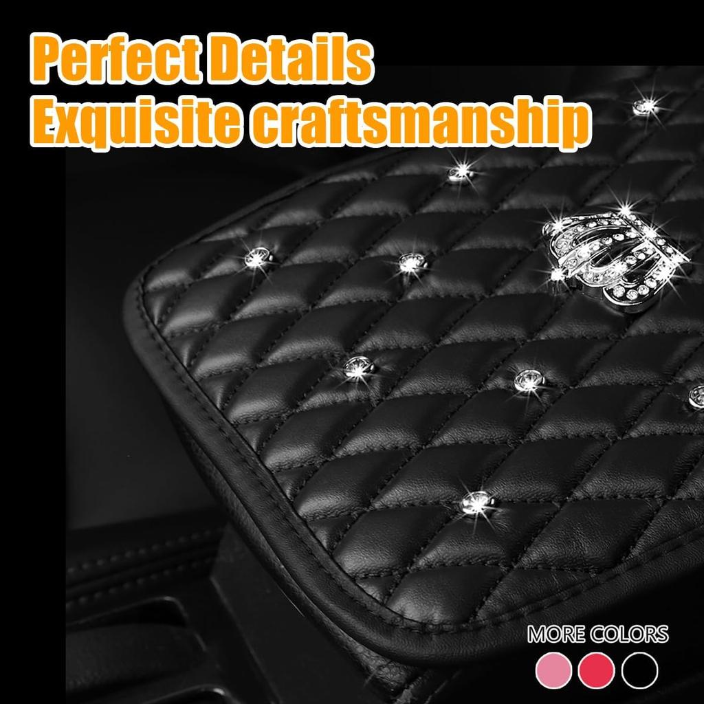Mandark Bling Car Center Console Cover, Rhinestones Crown Vehicle Armrest Seat Box Mat Pad, Diamond Automotive Interior Arm Rest Cushion Protector
