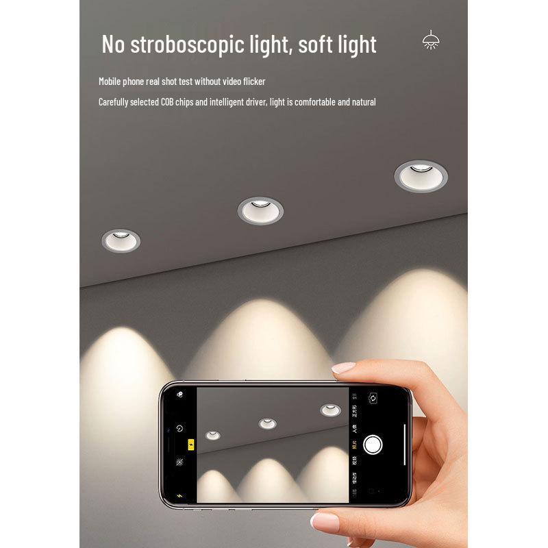 Embedded Anti-Glare COB Downlight: Narrow Edge, Deep Cup, Mainless Series for Hotel and Home Ceiling