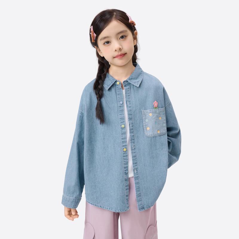 Xiao Yin Man Girls  Pure Cotton Denim Long Sleeve Shirt 120