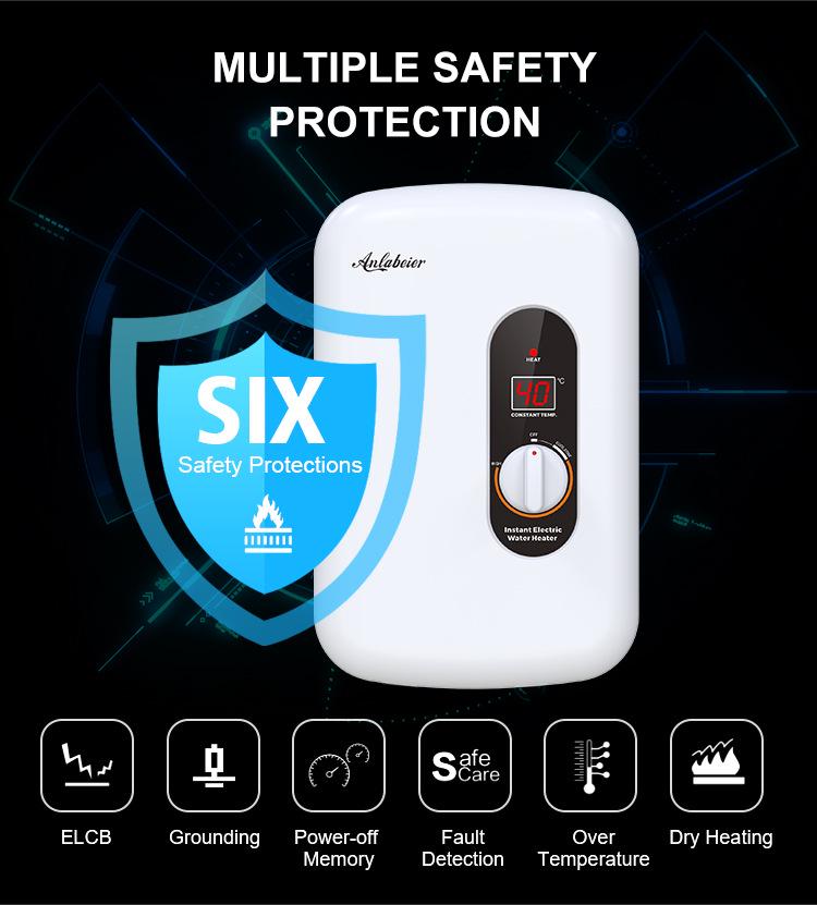 Compact Electric Water Heater with Adjustable Temperature for Shower and Bath, CE CB Certified