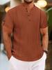 Maglietta Henley da Uomo Estiva in Misto Cotone, Tinta Unita Scollo a V con Bottoni Manica Corta Casual con Texture Rugosa