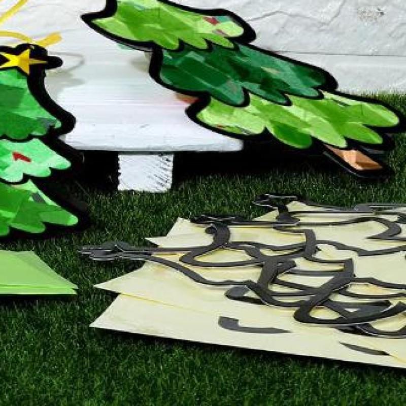 

32 Pcs Xmas Tree Suncatchers Crafts DIY Xmas Tree Window Tissue Paper Craft Kit China Mainland