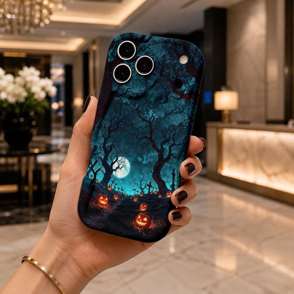 Wavy Edge Phone Case For iPhone 16 15 14 Pro Max 13 12 Mini 11 XR XS SE Halloween Moon Dead Tree Pumpkin Cover