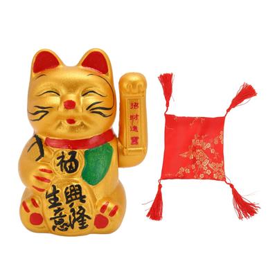 Golden Battery Powered Fortune Cat Waving Hand Good Luck Colorfast Welcoming Cat Wealth Cat for Restaurant Hotel