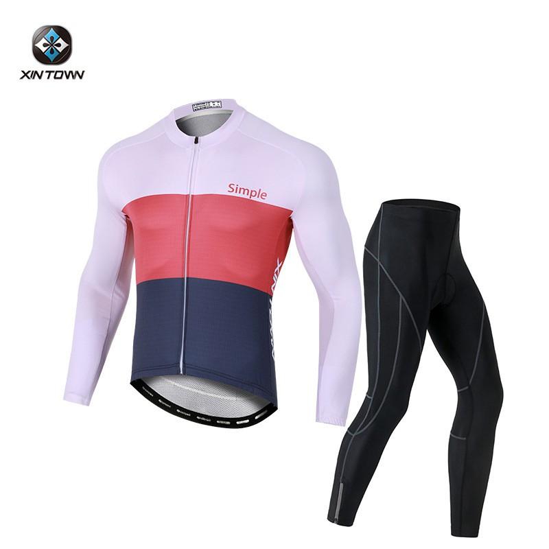 XINTOWN Mens Cycling Long Jersey Set Blue Emperor Road Bike Racing Suit Breathable