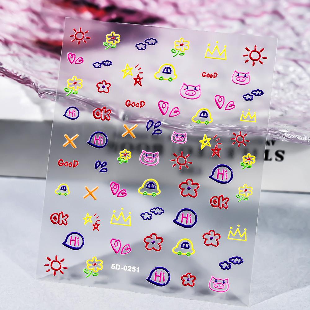 1 SZT. 5D Kawaii Wytłaczane Wykwintne Naklejki na Paznokcie z Uśmiechniętą Twarzą Japońskie Żelowe Makaroniki Nail Art Samoprzylepne DIY Ozdoby do Paznokci