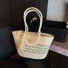 With Ribbon Stripe Tote Handbag Korean Style Summer Beach Bag Simple Woven Tote Bag  Vacation