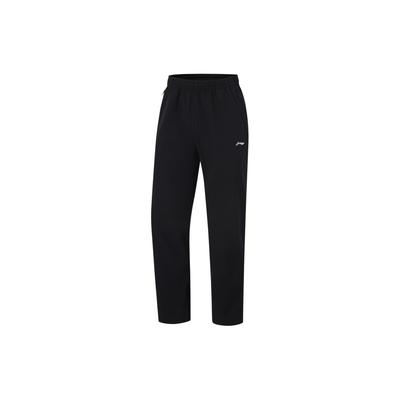 Li Ning Table Tennis Series Solid Color Elastic Straight Leg Fleece Breathable Casual Pants Men Bottoms Black AYKU777-1