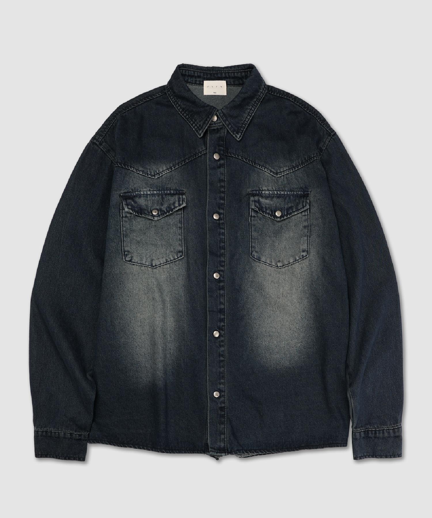 And Again Dusty Western Denim Shirt (Washed Mid-Blue Denim Free