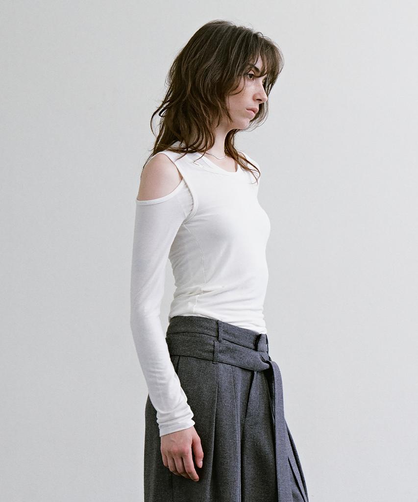 TREEMINGBIRD Double-Layer Cutout Long Sleeve [ White ]