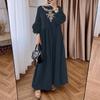 ZANZEA Women Casual Round Neck Long Sleeve Loose Floral Embroidery Dress
