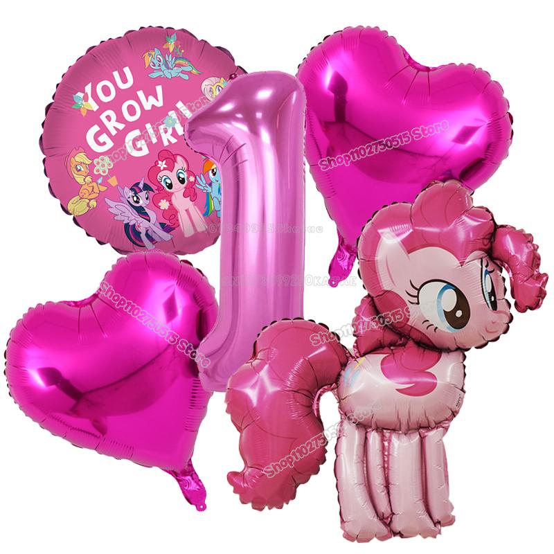 Beautiful My Little Ponys Girl Birthday Number Balloons Decoration Cute Cartoon Love Shape Round Balloons Set Party Supplies Kids Favor