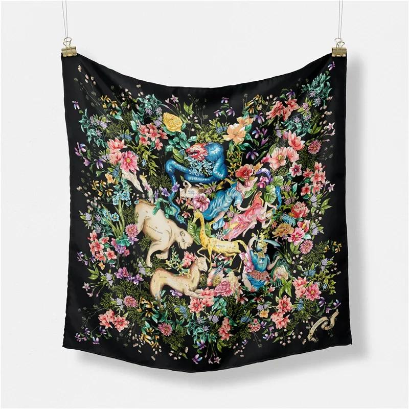 Luxury Horse Print Silk Square Scarf Women Spring Neck Tie Shawl Wraps Female Hair Hand Wrist Headkercheif Hijab Bandana