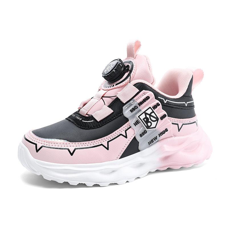 Factory direct sales 2025 winter children's sports shoes rotating buckle leather surface wear-resistant middle and older children's running shoes kids