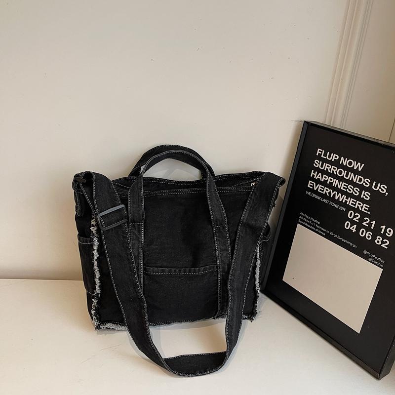 Sac en Denim Vintage Sac à Bandoulière pour Femme Sac Cabas de Commute Sac de Shopping