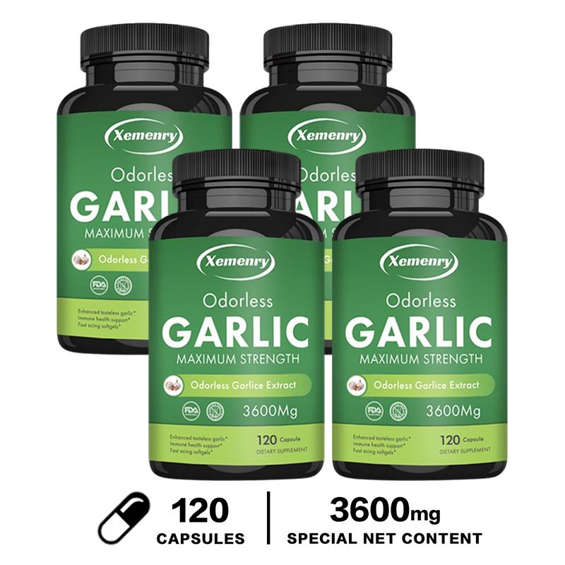Capsule di estratto d'aglio inodore, alto contenuto 3600mg, integratore alimentare, integratore alimentare per adulti.