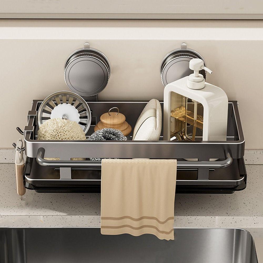 

Space Aluminum Sink Drain Rack Wall Mounted Rag Storage Drainage Shelf Rag Drainage Rack Bathroom Grey-Style A