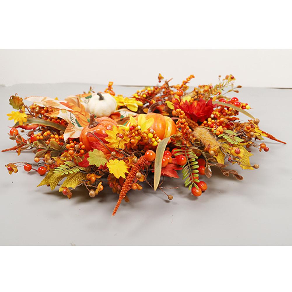 Fall Wreath For Front Door 20" Autumn Wreath With Lights Artificial Pumpkin Berry Wreath For Thanksgiving Halloween Home Decor