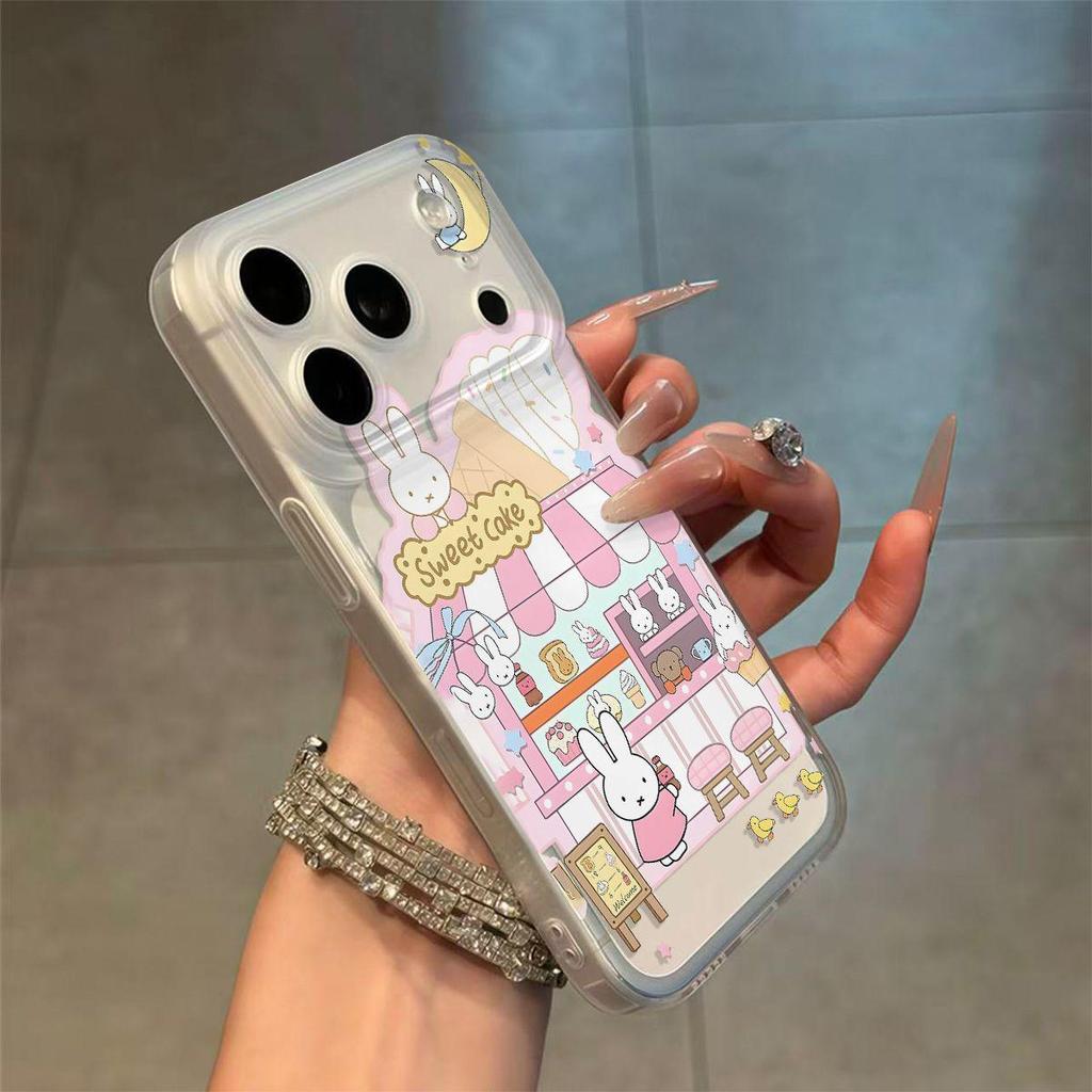 Creative Little Rabbit Transparent Phone Case for Apple 17/16/15/14 - Lightweight & Personalized with One-Piece Button