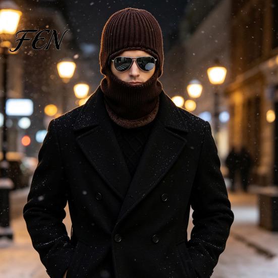 Winter Accessories Men Knit Hooded Scarf Hat, Warm Balaclava Hood for Cold Weather Protection Hat Weather, Windproof Neck Warmer Skull Cap Outdoor