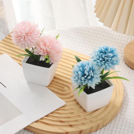 Fake Chrysanthemums Ball Flower In Pot Mini Artificial Potted Plants for Home Indoor Office Farmhouse Table Decor