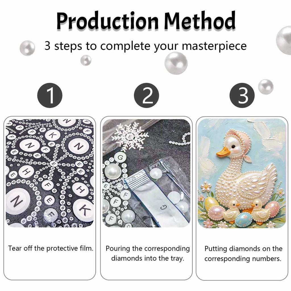 DIY Frameless Pearl Painting Kit Cute Duck Family 3D Shiny Bead Art Canvas Relaxing Creative Craft for Home Wall Decor Gift