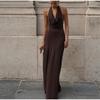Halter Backless Women Dresses Sleeveless Solid Color Female Maxi Dress 2026 Elegant Spring Pleated Party Holiday A Line Lady Dresses