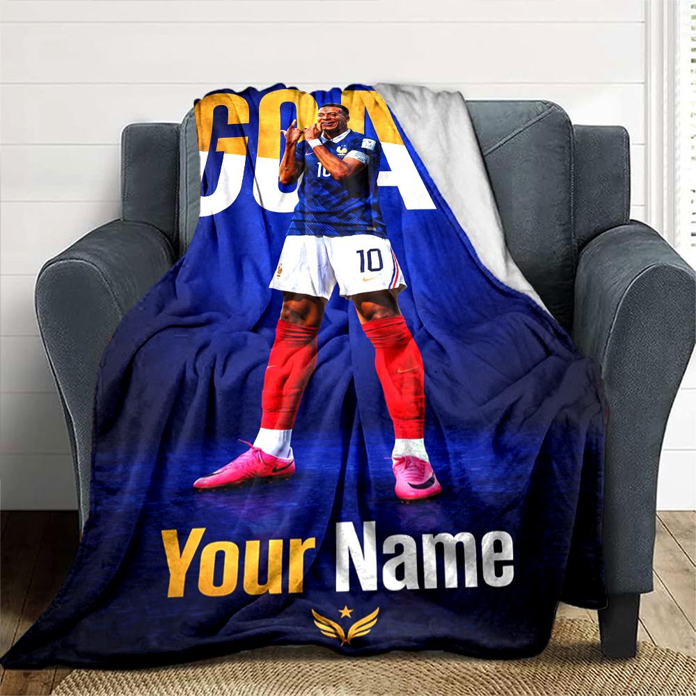 Mbappé Personalized Text Blanket Throw Customizable Blanket Warmthful Decor Versatile for Couch Chair Living Room Home Decor Four Seasons Multipurpose