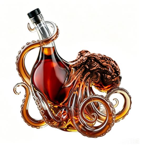 

3D Octopus Whiskey Decanter, Nautical Art Collectible Whiskey Bottle, 350ml Glass Decorative Liquor Bottle, Home Bar for Spirits Whiskey Wine Display прозорий