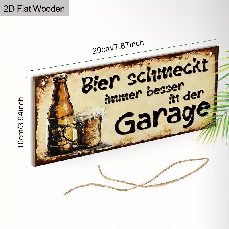 Vintage German Beer Garage Wooden Sign, Retro Bar, Man Cave, Garage & Patio Hanging Plaque, Funny Alcohol-Themed Home Decor Gift for Beer Lovers