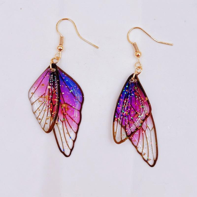 Clear Gradient Color Resin Wings Dangle Earrings For Women Wholesale Copper Rhinestone Butterfly Pendant Earring Jewelry Gifts