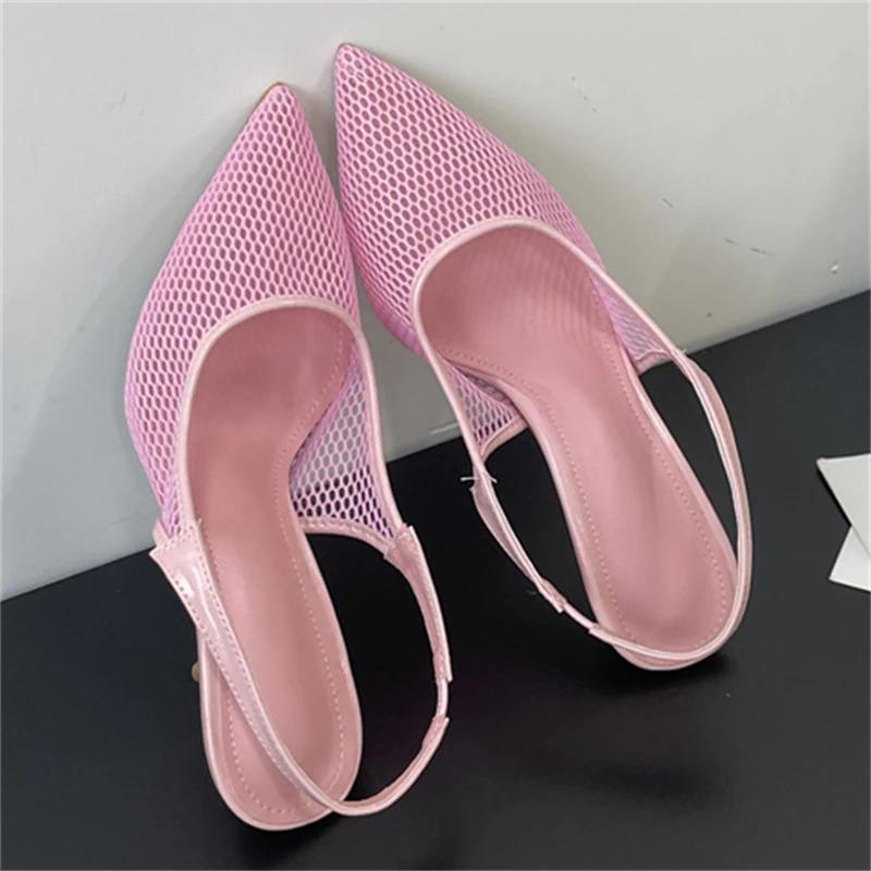 Eilyken Summer Breathable Mesh Pointed Toe Women Pumps Elegant Slingbacks Thin High Heels Party Dress Shoes BIG SZIE 43