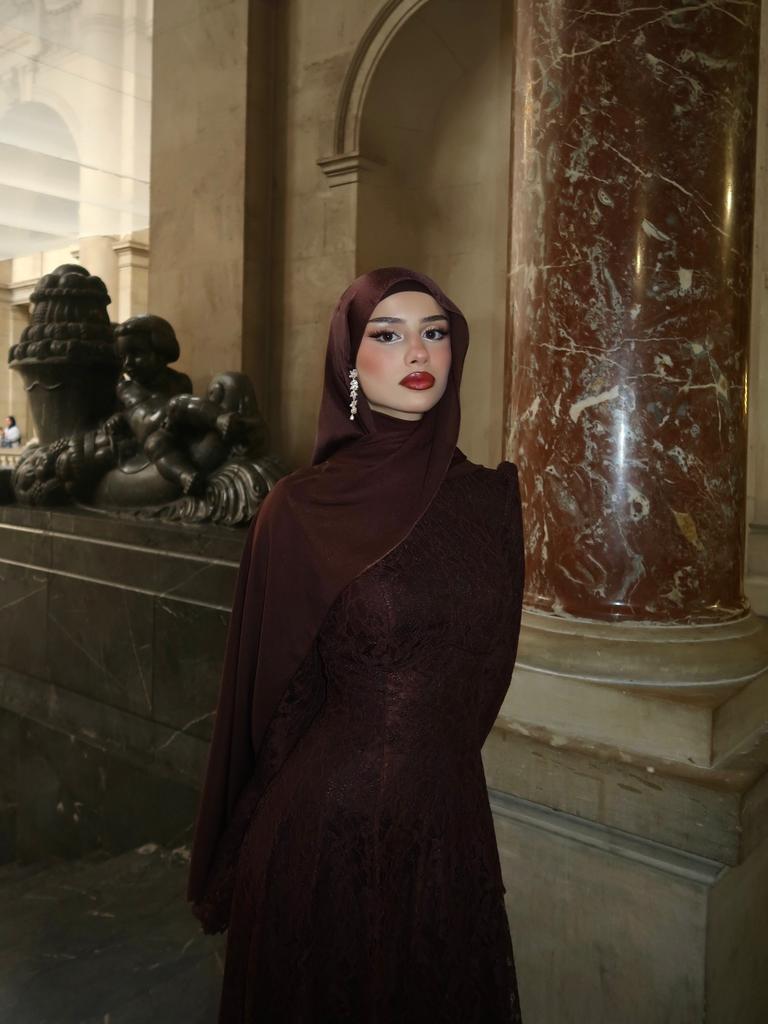 Xijun Luxury Brown Long Prom Dresses A-Line Lace Pleated Evening Dresses Full Sleeves Scarf Formal Prom Gowns Women Customized