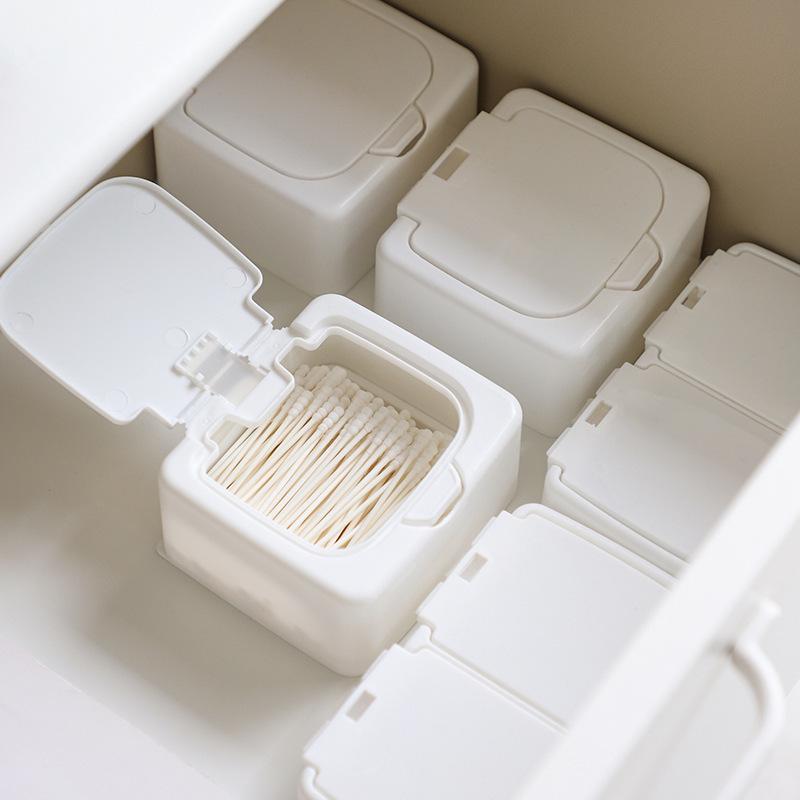 Mini Desktop Storage Box with Pop-Up Cover: Dustproof Plastic Organizer for Cotton Swabs, Cosmetic Pads, and Miscellaneous Items