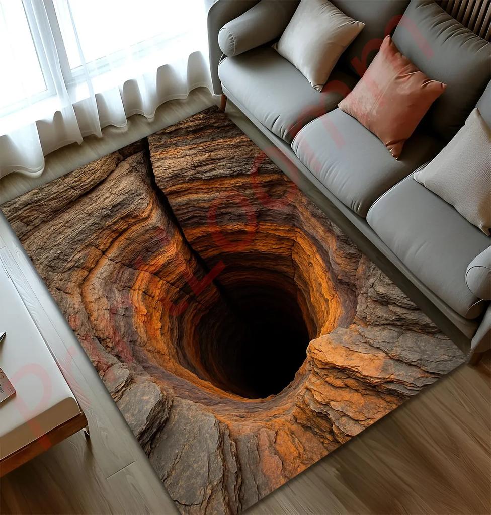 3D Tiefloch Teppich Optische Illusion Teppich Rutschfest Maschinenwaschbarer Teppich Schlafzimmer Wohnzimmer Badezimmer Studentenwohnheime Fußmatte