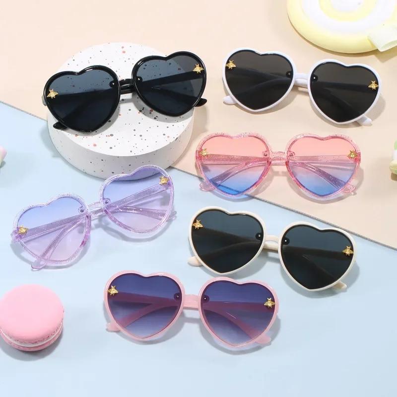 Kids Heart Shaped Sunglasses UV400 Protection Fashion Cartoon Glasses for Outdoor Beach Party Eye Care
