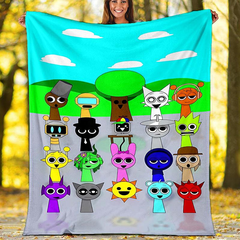 1pc SPRUNKI8 Theme Blanket - Digital Print, Polyester, Cozy for All Seasons, Perfect for Outdoor, Camping, and Travel