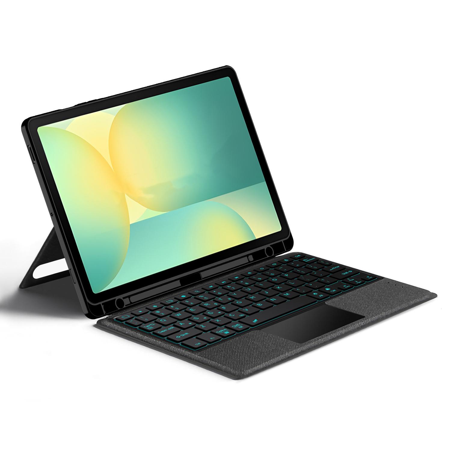 

For Samsung Galaxy Tab S10 FE Leather Case+Bluetooth-Compatible Keyboard with Backlight Trackpad A