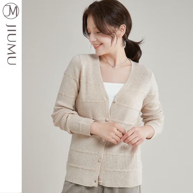 JIUMU Women's Loose V-Neck Wool Knit Cardigan