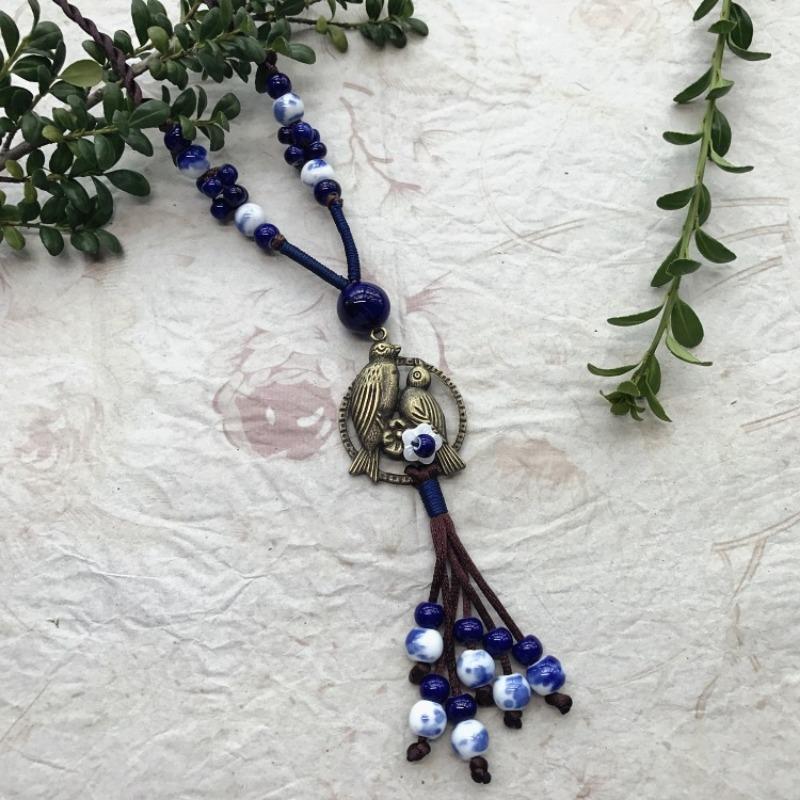 New Forest handmade ceramic necklace, women's retro versatile sweater chain simple long accessories pendant