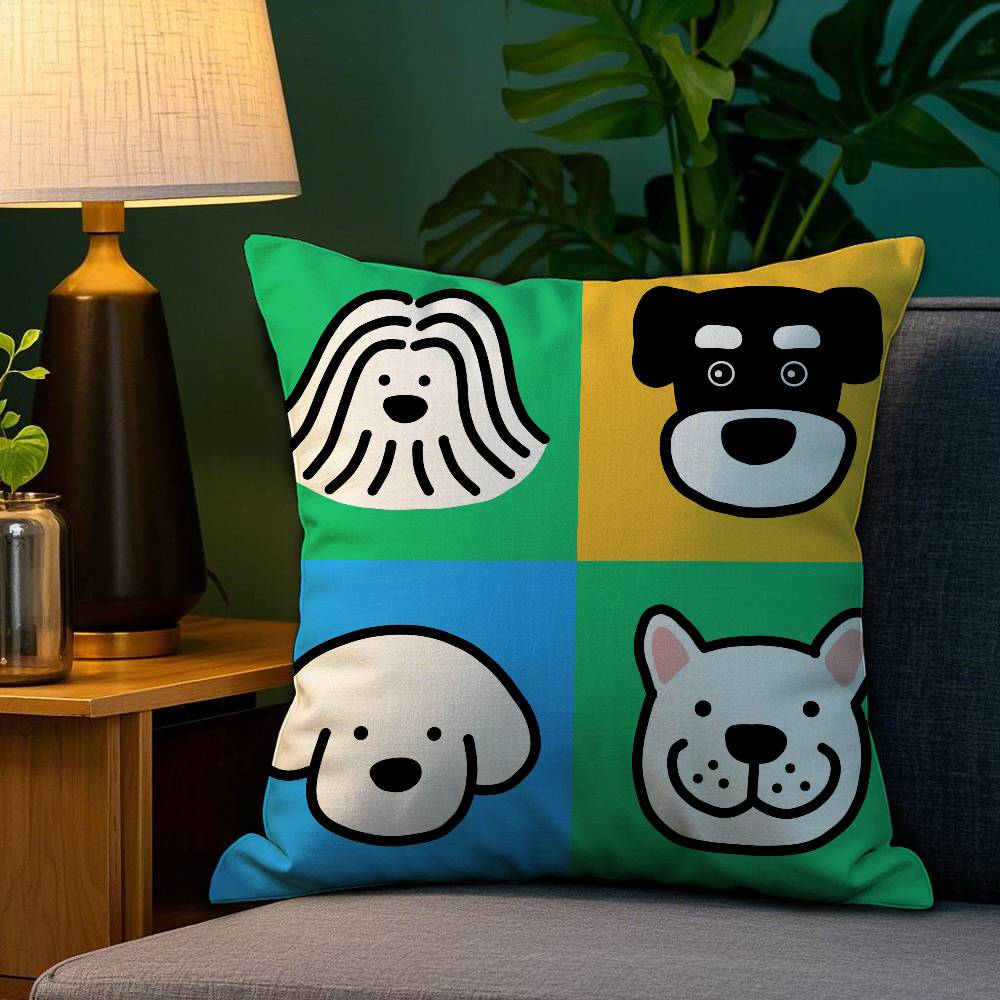 Cartoon Simple Lines Dog Pillow Case Anti-dustmite Pillowcase Invisible Zipper Silky Short Plush Sofa Cushion Cover