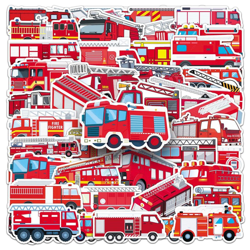 50pcs Fire Truck Cartoon Stickers: Kids' Decoration for Phone Cases & Skateboards