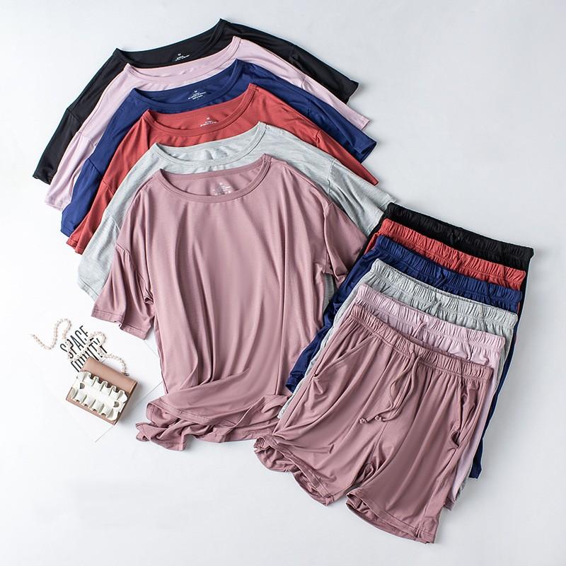 

Новые летние шорты из модала с короткими рукавами, пижамный комплект, свободная большая футболка, домашняя одежда, женская рубашка, комплект из двух предметов