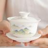 Dehua White Sancai Gaiwan: High-end Mutton Fat Jade Porcelain Tea Bowl and Kung Fu Teacup Set