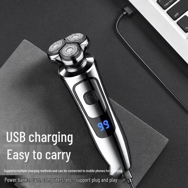 Men's 6000 Digital Display USB Rechargeable Multi-Function Electric Shaver - Waterproof, 3-Head Design