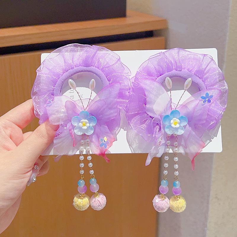 Children's Hanfu Tassel Hair Clip: Ancient Style Floral Bow Hair Tie for Girls