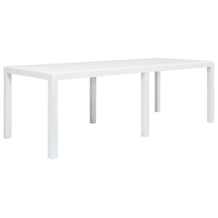 VidaXL Table de jardin Blanc 220x90x72 cm Plastique Aspect de rotin